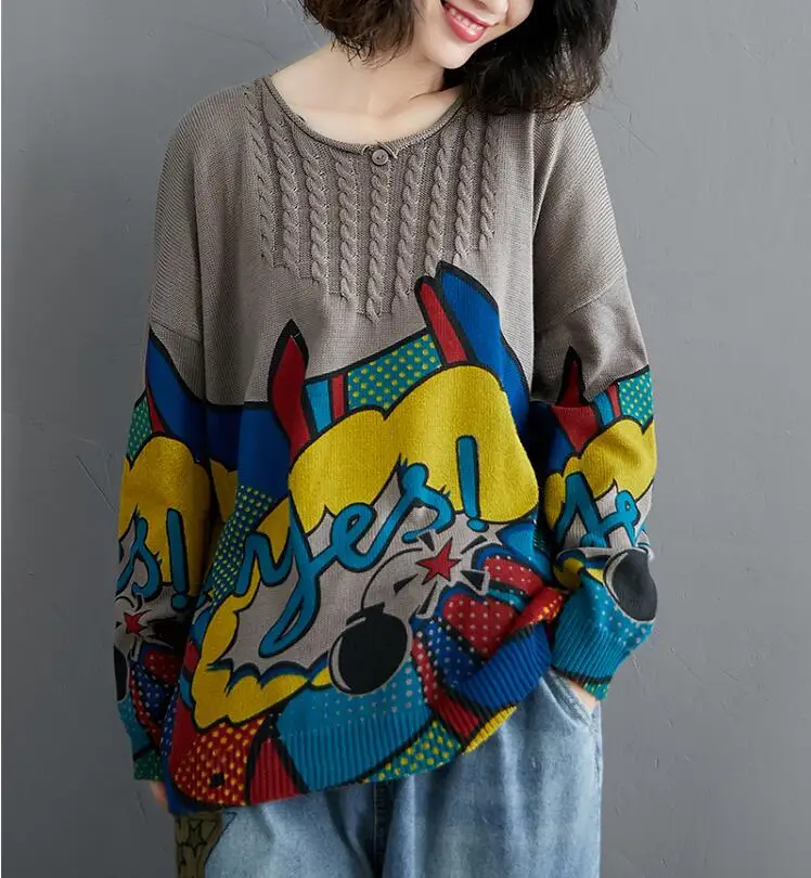 Women Sweater 2020 Spring Autumn Vintage Print Cartoon Long-sleeved Knit Loose Pullovers O neck Fashion Women Tops
Women Sweater 2020 Spring Autumn Vintage Print Cartoon Long-sleeved Knit Loose Pullovers O neck Fashion Women Tops