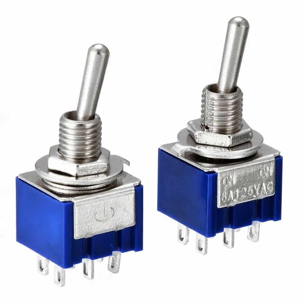 5PCs Miniature Toggle Switch Double Pole Double Throw DPDT (MTS202) ON-ON 120VAC 6A 1/4 Inch Mounting MTS-202
5PCs Miniature Toggle Switch Double Pole Double Throw DPDT (MTS202) ON-ON 120VAC 6A 1/4 Inch Mounting MTS-202