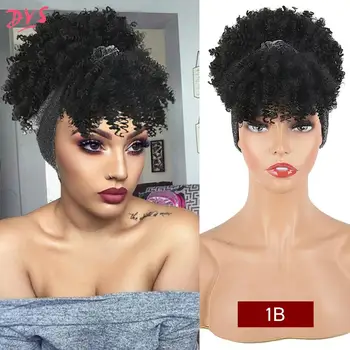 Drawstring Afro Short Kinky Curly Ponytail With Bangs Synthetic Wigs with Hairband 2 in 1 Headwrap Afro Curly Turban Ponytail
Drawstring Afro Short Kinky Curly Ponytail With Bangs Synthetic Wigs with Hairband 2 in 1 Headwrap Afro Curly Turban Ponytail