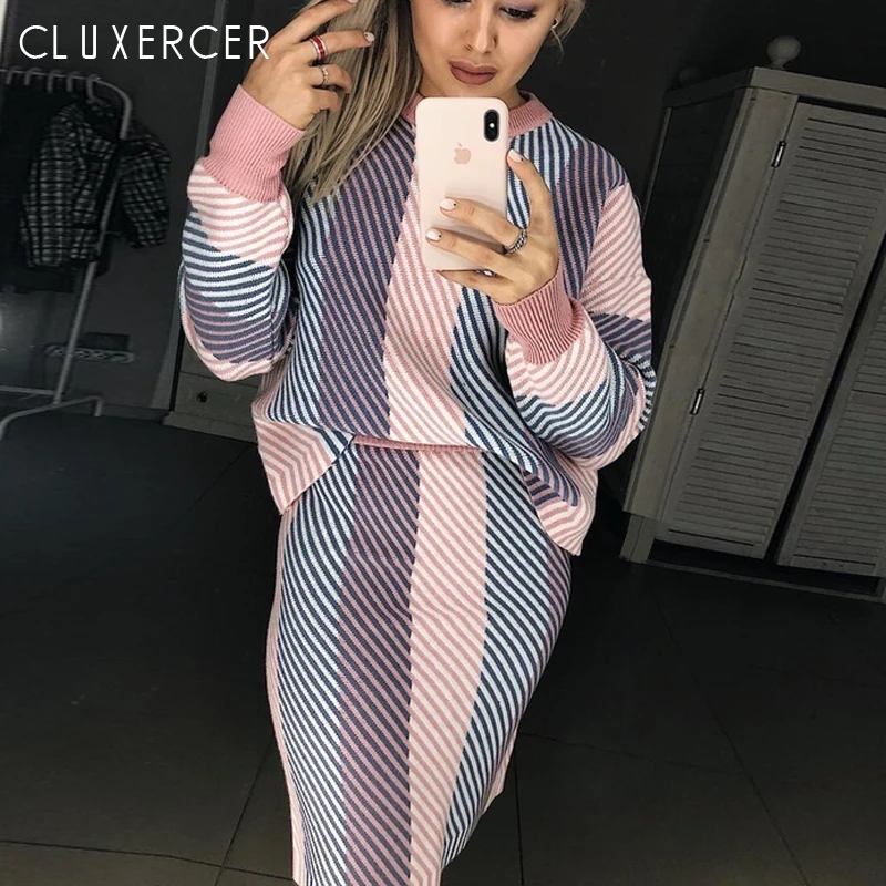 Women Skirt Sets Autumn Winter Lantern Sleeve Colorful Striped Sweater Skirt Suits Female Thicken Knitted Sets Outfits
Women Skirt Sets Autumn Winter Lantern Sleeve Colorful Striped Sweater Skirt Suits Female Thicken Knitted Sets Outfits