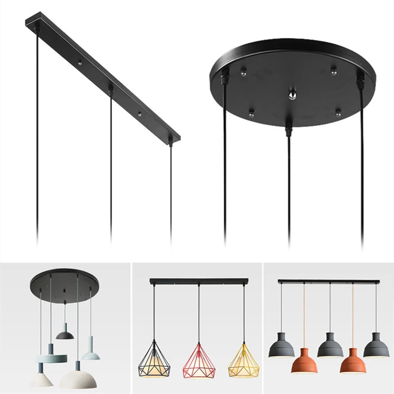 

3 Heads Round Long Lamp Base DIY Suspension Lamps Lighting Iron Ceiling Plate Chandelier Accessories Black White Hanging Fixture