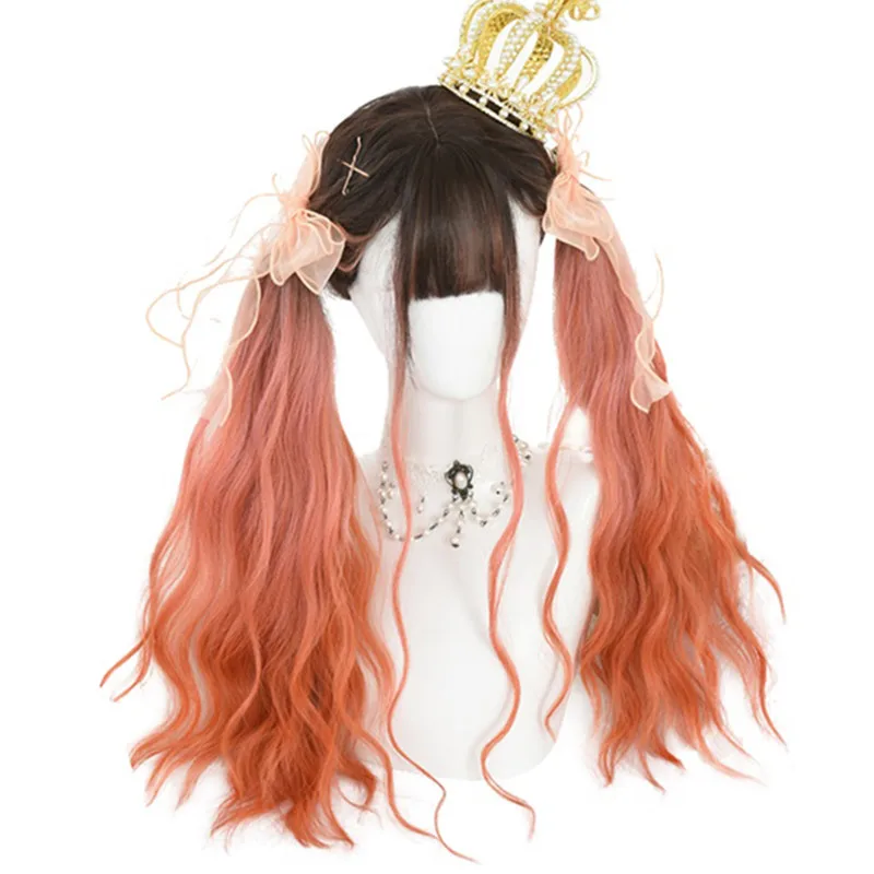 

CosplaySalon Lolita 65CM Long Wavy Black Mixed Orange/Blonde Ombre Bangs Synthetic Cute Halloween Cosplay Wig+Cap