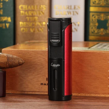 

LUBINSKI Tobacco Windproof Cigar Lighter 5 Torch Jet Lighter W/ Punch Smoking Tool Novelty Butane Gas Lighters