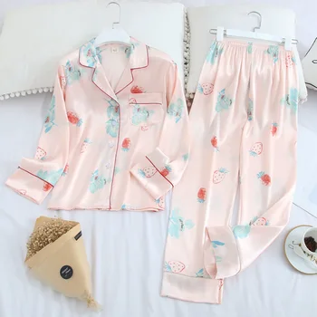 Female Satin 2PCS Shirt&Pants Pajamas Suit Silky Sleepwear Nightwear Casual Print Flower Nightwear Pyjamas Set Home Clothes
Female Satin 2PCS Shirt&Pants Pajamas Suit Silky Sleepwear Nightwear Casual Print Flower Nightwear Pyjamas Set Home Clothes