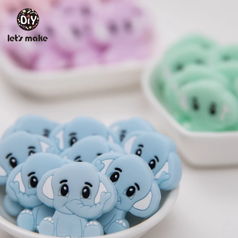 Let's Make 5pc/10pcs BPA Free Animal Silicone Teethers Elephant Baby Teething Product Food Grade Tiny Rod Shower Gifts Cartoon