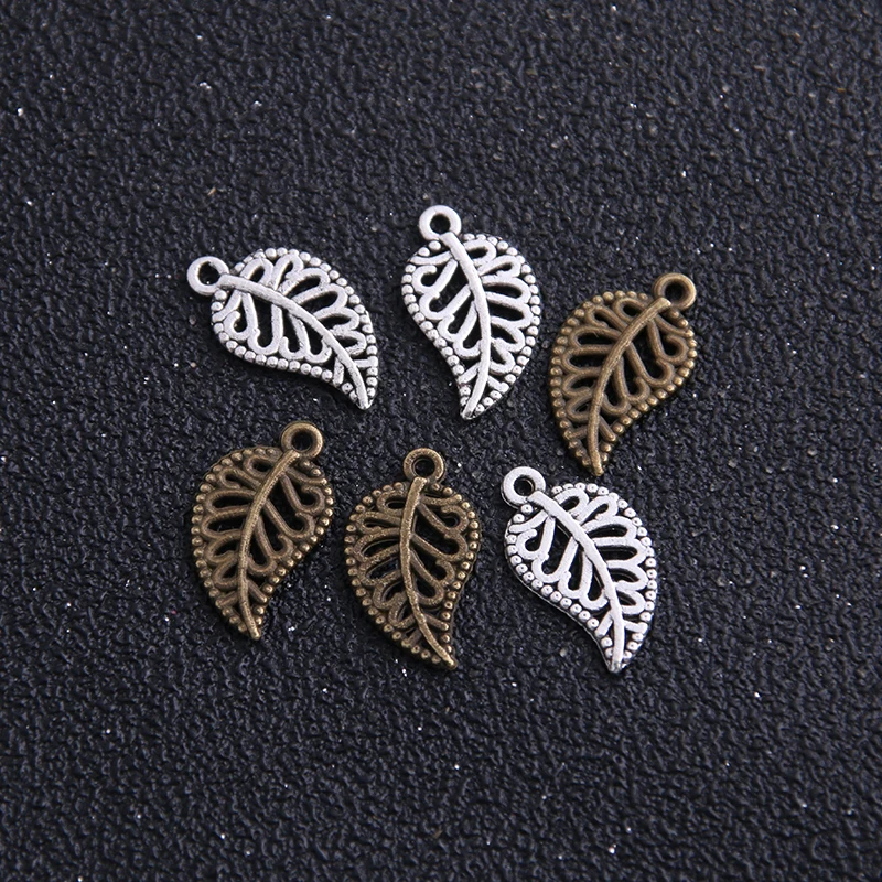Мини-листья металлические два цвета 10 х18 мм Очаровательные Подвески украшения