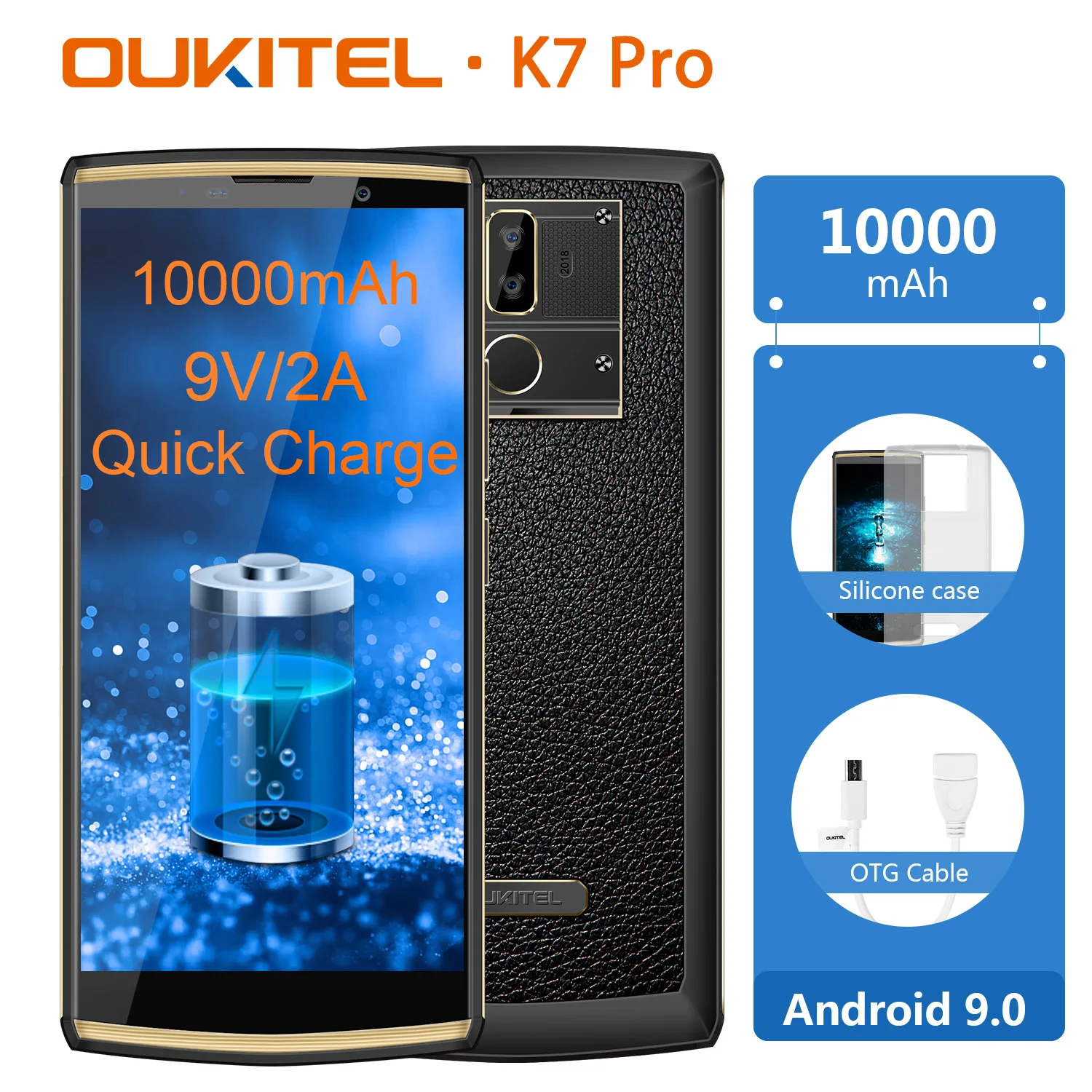 

OUKITEL K7 PRO 6.0" 4GB RAM 64GB ROM Octa Core Android 9.0 MT6763 Smartphone 13MP+5MP 10000mAh Battery 9V/2A 4G LTE Mobile Phone