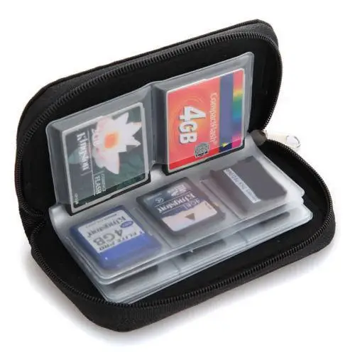 SD SDHC MMC CF Micro SD Memory Card Storage Carrying Pouch Case Holder Wallet accommodating a total of 22 card compartments.
SD SDHC MMC CF Micro SD Memory Card Storage Carrying Pouch Case Holder Wallet accommodating a total of 22 card compartments.