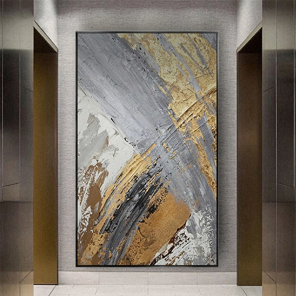 

Handmade Gold Abstract Line Wall Art Modern Thick Oil Paintings On Canvas Handpainted Scraper Textured Wall Painting Decor Art