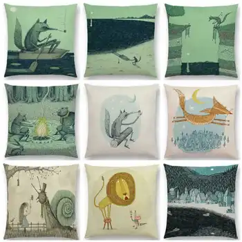 

Tales Fantasy Forest Hut Tree House Little Girl Boy Cushion Case Pillow Case Soft Room Office Home House Sofa Chair Decor