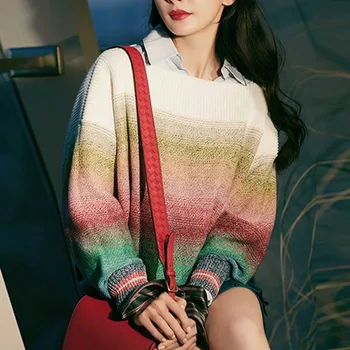 Gradient Multicolor Rainbow Sweater 2019 Autumn Winter Striped Slash Neck Pullovers Ladies Jumpers Fashion Oversized Sweater
Gradient Multicolor Rainbow Sweater 2019 Autumn Winter Striped Slash Neck Pullovers Ladies Jumpers Fashion Oversized Sweater