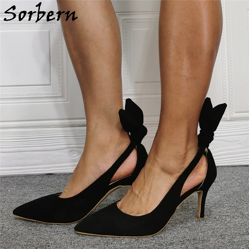 

Sorbern Comfortable Low Heel Women Pump Stilettos Slip On Pointed Toe Knot Back Hollow Out Ol Shoe Woman Heel Custom Colors
