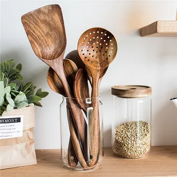 Thai Teak Natural Wood Tableware Spoon Ladle Turner Long Rice Colander Soup Skimmer Cooking Spoon Scoop Kitchen Tool Set
Thai Teak Natural Wood Tableware Spoon Ladle Turner Long Rice Colander Soup Skimmer Cooking Spoon Scoop Kitchen Tool Set