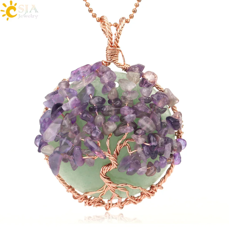 CSJA Natural Cabochon Stone Tree of Life Pendant Rose Gold Color Wire Wrap Chip Bead Wisdom Tree Healing Women Men Necklace G193
CSJA Natural Cabochon Stone Tree of Life Pendant Rose Gold Color Wire Wrap Chip Bead Wisdom Tree Healing Women Men Necklace G193