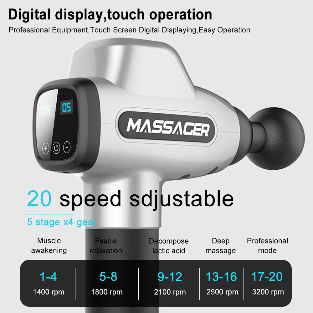 Muscle Massage Gun Handheld Vibration Deep Tissue Massager Powerful Cordless Full Body Muscle Massager with 4 Massage Head
Muscle Massage Gun Handheld Vibration Deep Tissue Massager Powerful Cordless Full Body Muscle Massager with 4 Massage Head