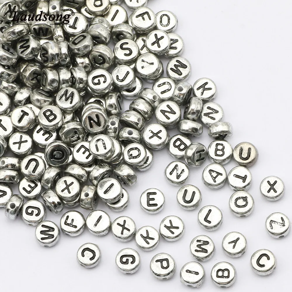 

Flat Round 4X7MM Silver Color Letter Beads Acrylic Random Alphabet Loose Beads For DIY Children's Bracelet DIY Jewelry Making