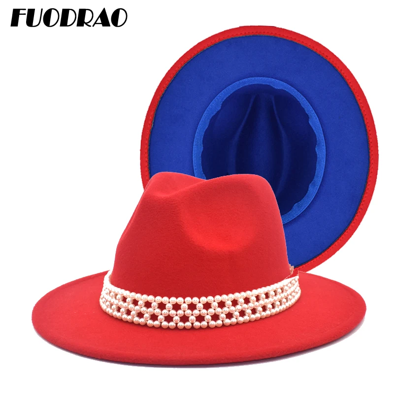FUODRAO New Wool Fedora Hat Red Blue Patchwork Wide Brim Gentleman Wedding Hat Women Jazz Hat Winter Cowboy Cap F90
FUODRAO New Wool Fedora Hat Red Blue Patchwork Wide Brim Gentleman Wedding Hat Women Jazz Hat Winter Cowboy Cap F90