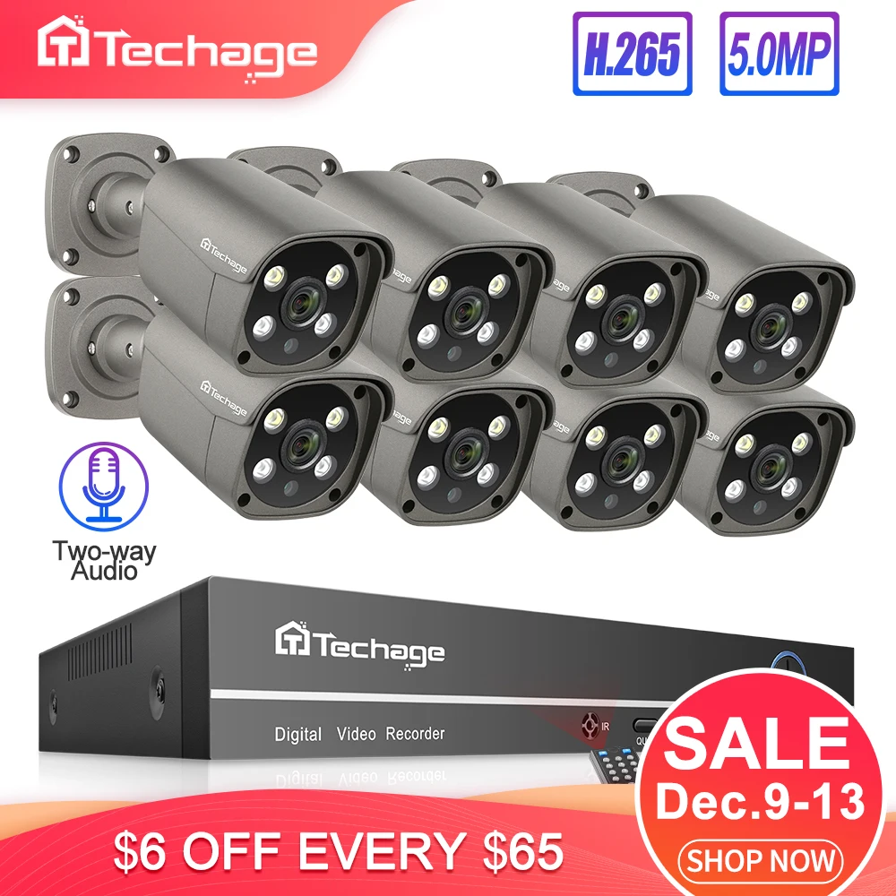 Techage H.265 8CH 5MP POE NVR Kit Security Camera System Two Way Audio IP Camera Outdoor Waterproof CCTV Video Surveillance Set
Techage H.265 8CH 5MP POE NVR Kit Security Camera System Two Way Audio IP Camera Outdoor Waterproof CCTV Video Surveillance Set