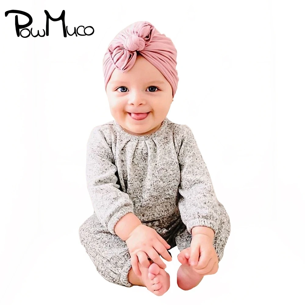 

Powmuco 18*17 CM High Quality Cotton Infant Hats Solid Color Folded Bowknot Baby Girls Caps Handmade Bows Headwear Holiday Gifts