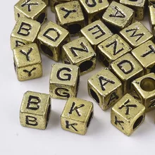 

500g Plated Acrylic Beads Cube with Random Initial Letter Antique Golden 6x6x6mm Hole: 3.5mm about 3840PCS /500g