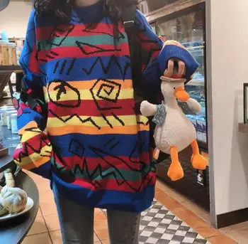 New Korean graffiti retro long loose loose knit sweater women
New Korean graffiti retro long loose loose knit sweater women