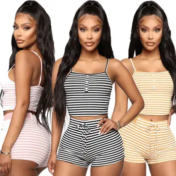 Women 2pcs Set Striped Slim Pajama Set Sleepwear Sexy Sleeveless Stripe Crop Top Shorts Set Night Wear Homewear
Women 2pcs Set Striped Slim Pajama Set Sleepwear Sexy Sleeveless Stripe Crop Top Shorts Set Night Wear Homewear