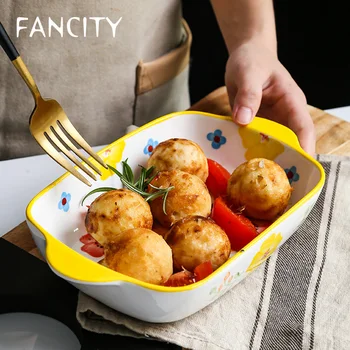 FANCITY Baked rice baking tray, ceramic rectangular plate, hand-painted flowers household microwave oven special baking bowl
FANCITY Baked rice baking tray, ceramic rectangular plate, hand-painted flowers household microwave oven special baking bowl