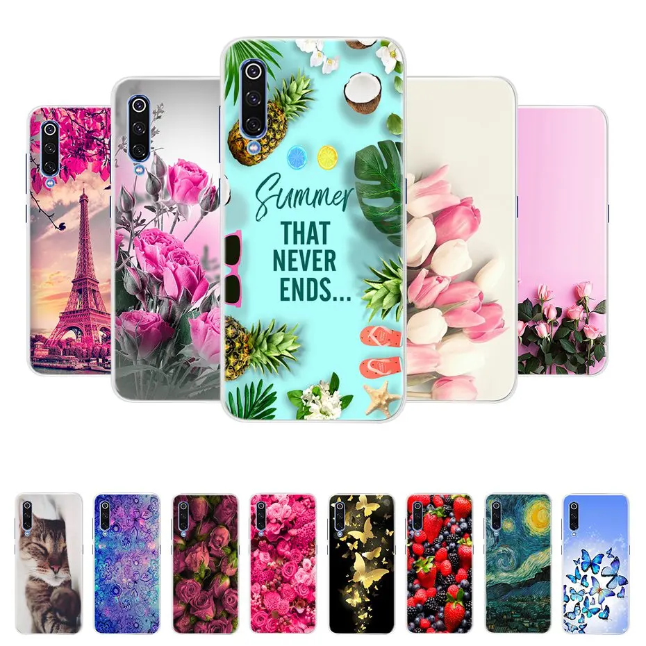 For Xiaomi Mi 9 Case Mi9 Cover Silicone Painting Flower Soft TPU Back Coque for SE Protect Phone Cases | Мобильные телефоны и
