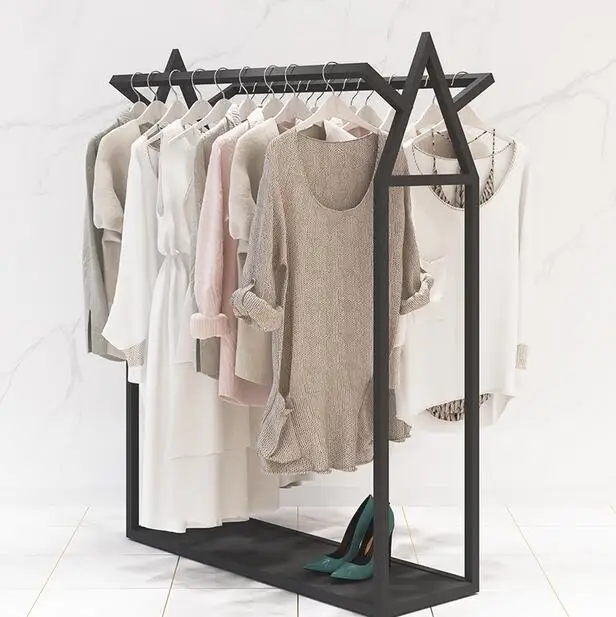 

Retro clothing store double row Nakajima floor-standing hanger display rack male wrought iron shelf