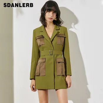 Spring Autumn Simple Fashion Avocado Green Belt Body Fitting Windbreaker Long-sleeved Suit Hit Color Splice Coat Trench 2019 
Spring Autumn Simple Fashion Avocado Green Belt Body Fitting Windbreaker Long-sleeved Suit Hit Color Splice Coat Trench 2019