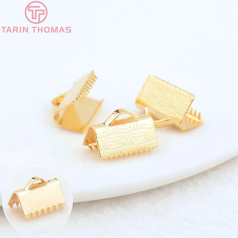 

(3971)10PCS 10MM 13MM 24K Gold Color Brass Ends Fastener Clasps Cord Ribbon Connect Clasp High Quality Jewelry Making Findings