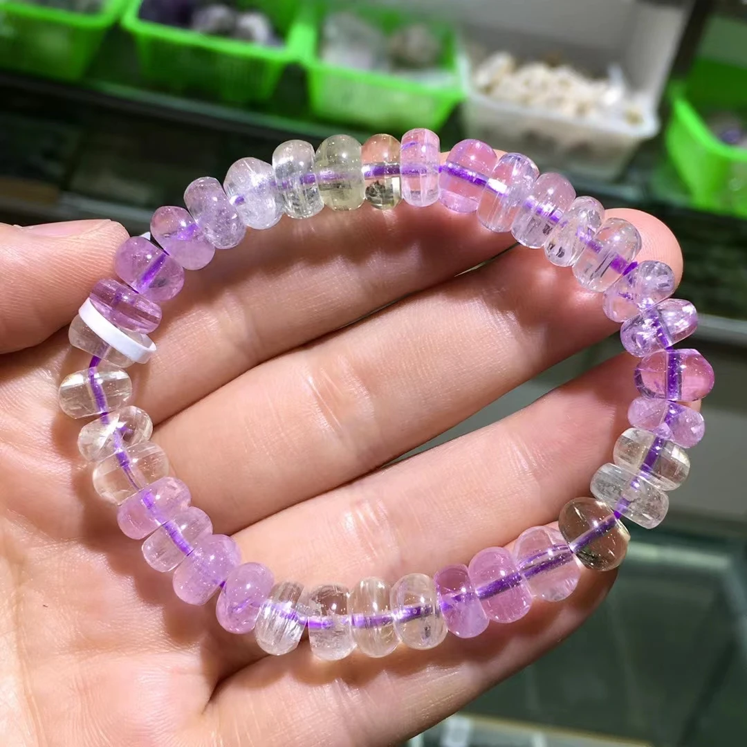 

Natural Purple Kunzite Clear Abacus Round Beads Bracelet Crystal 8.3mm Women Men Beads Kunzite Bracelet Cat Eye AAAAAA