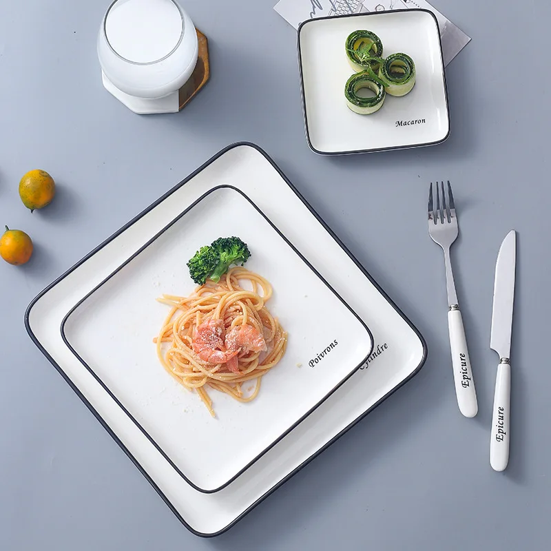 Brief Square Round Black Edge Ceramic Plate Underglazed Porcelain Dinner Plate Salad Steak Dessert Tray Nuts Snack Dishes Plate
Brief Square Round Black Edge Ceramic Plate Underglazed Porcelain Dinner Plate Salad Steak Dessert Tray Nuts Snack Dishes Plate