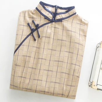 2020 New Cotton And Linen Plaid Elegent Women Short Stand Collar Cheongsam Split Elegant Slim Cheongsam Summer
2020 New Cotton And Linen Plaid Elegent Women Short Stand Collar Cheongsam Split Elegant Slim Cheongsam Summer