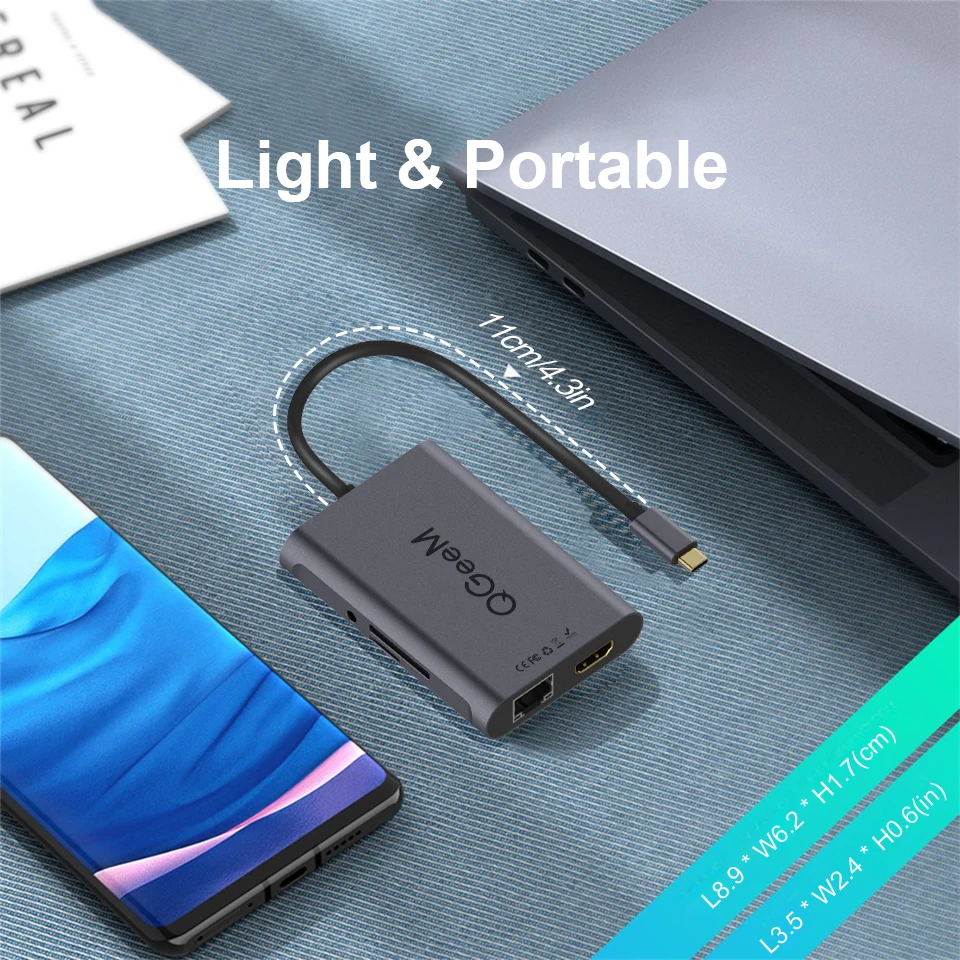 IsMyStore: QGeeM 8 In 1 USB C Hub for Macbook Pro USB Hub 3.0 Adapter PD HDMI RJ45 TF SD 3.5mm Aux Type C Hub for iPad Pro Splitter Dock IsMyStore: QGeeM 8 In 1 USB C Hub for Macbook Pro USB Hub 3.0 Adapter PD HDMI RJ45 TF SD 3.5mm Aux Type C Hub for iPad Pro Splitter Dock