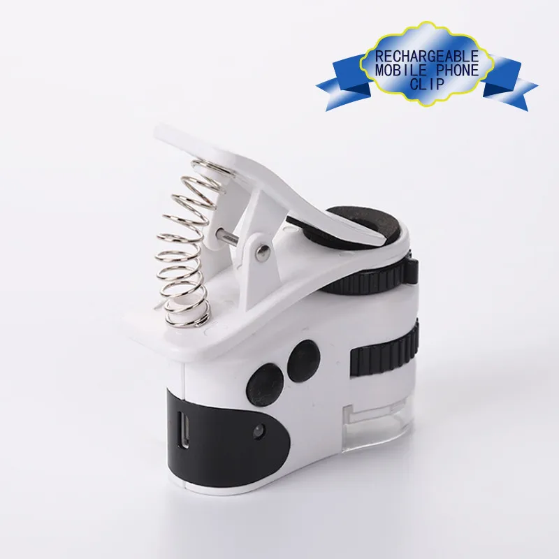 60X Magnifying Glass Universal Mini Mobile Phone Clip Microscope with LED/UV Lights CLH@8
60X Magnifying Glass Universal Mini Mobile Phone Clip Microscope with LED/UV Lights CLH@8