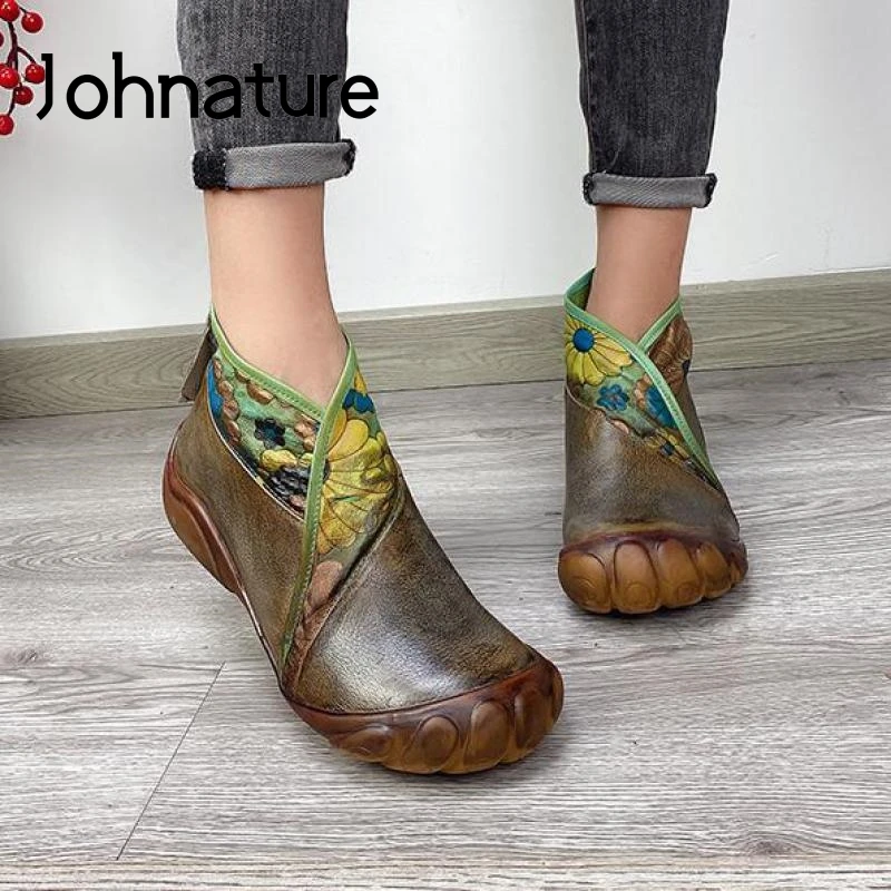 Женские ботинки из натуральной кожи Johnature ботильоны на платформе с круглым
