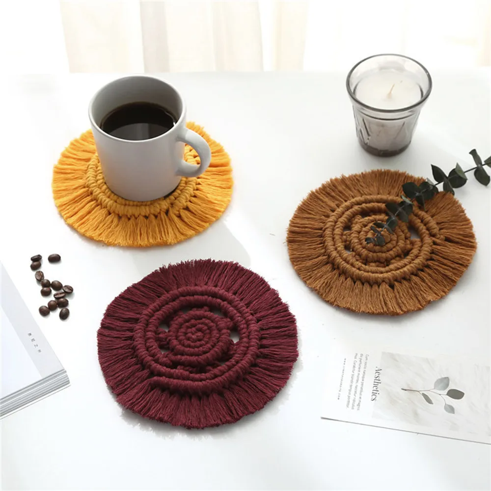 Hot Sales Bohemian Hand-woven Macrame Table Mat Kitchen Accessories Round Tassel Cotton Rope Placemat Insulation Pad
Hot Sales Bohemian Hand-woven Macrame Table Mat Kitchen Accessories Round Tassel Cotton Rope Placemat Insulation Pad