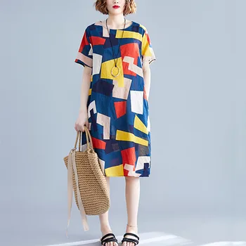 New Arrivals 2020 Robe Femme Summer Dress Women Casual Cotton Linen Round Neck Short Sleeve Loose Print Dress Vestidos#35
New Arrivals 2020 Robe Femme Summer Dress Women Casual Cotton Linen Round Neck Short Sleeve Loose Print Dress Vestidos#35