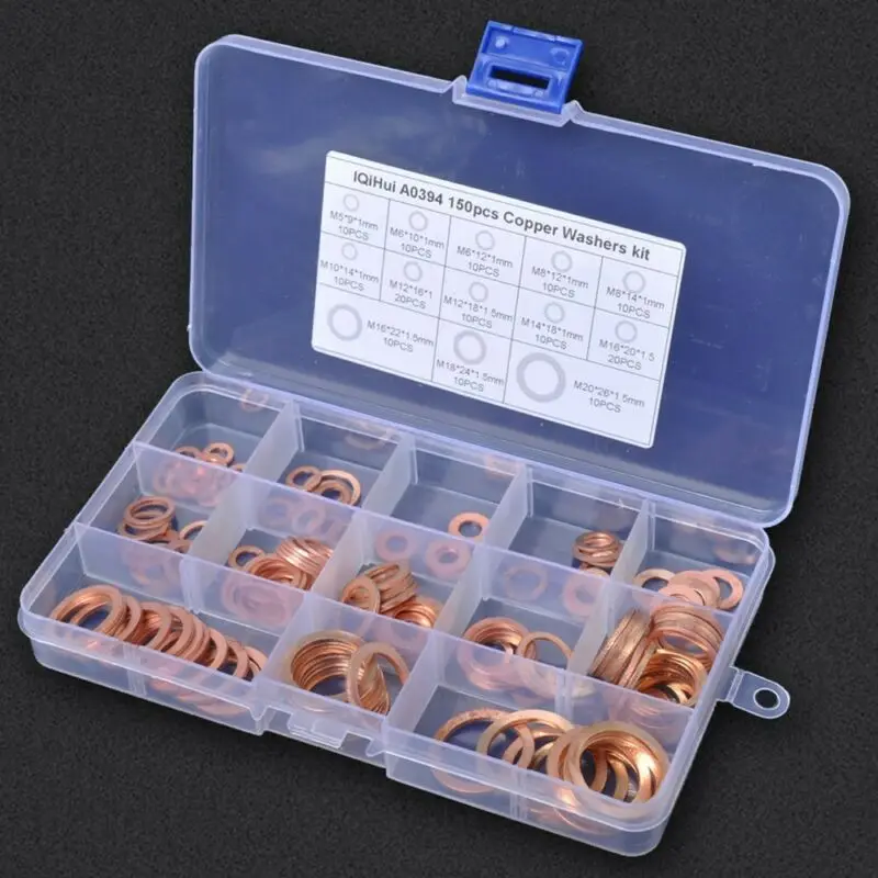 Solid Copper Crush Washers Seal Sealing Flat O-Ring Gaskets Assortment Kit Box Made Of High Qua L It Y
Solid Copper Crush Washers Seal Sealing Flat O-Ring Gaskets Assortment Kit Box Made Of High Qua L It Y