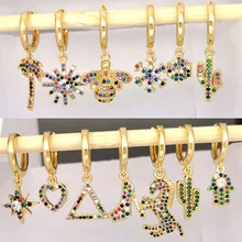 Kleine Hoepel Oorbellen Vrouwen Hart Bee Geometrische Cactus Blad Bloem Crown Star Paard CZ Regenboog Sieraden Goud Kleur Kid Hoops 1pc(China)