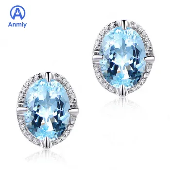 

Anmiy Four Claw Low Luxury Female Sea Version of Simple Blue Crystal Earrings for Charming On Party As A Queen