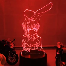 

3D Illusion Led Nightlights BUNNY GIRL SENPAI MAI SAKURAJIMA KAWAII Multi Color Changing Lampara For Xmas Gift ANIME Light Lamp