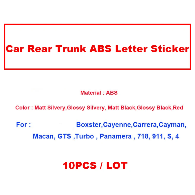 Wholesale 10Pcs Car Rear Trunk stickers Boot Emblem 911 718 S 4 Sticker Auto Tail Boot Label Abs Material for Boxster Cayman
Wholesale 10Pcs Car Rear Trunk stickers Boot Emblem 911 718 S 4 Sticker Auto Tail Boot Label Abs Material for Boxster Cayman