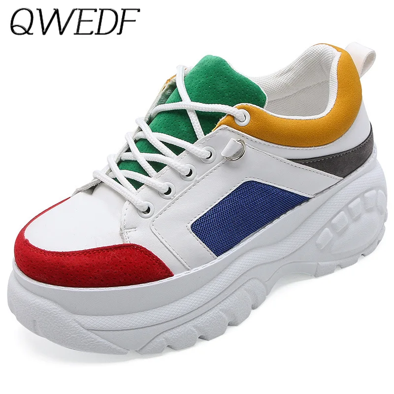 Фото Женские кроссовки на толстой платформе qweef удобные разноцветные подошве K6-89 2019 |