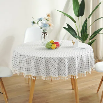 2019 new embellished white plaid round tassel decorative tablecloth, Amazon hot cotton linen table art
2019 new embellished white plaid round tassel decorative tablecloth, Amazon hot cotton linen table art