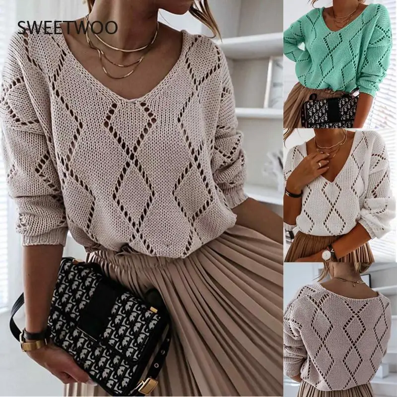 Женский трикотажный свитер, однотонный, с бриллиантами, прозрачный, с V-образным вырезом, длинным рукавом, весна-осень, Повседневный, свободный
Женский трикотажный свитер, однотонный, с бриллиантами, прозрачный, с V-образным вырезом, длинным рукавом, весна-осень, Повседневный, свободный
