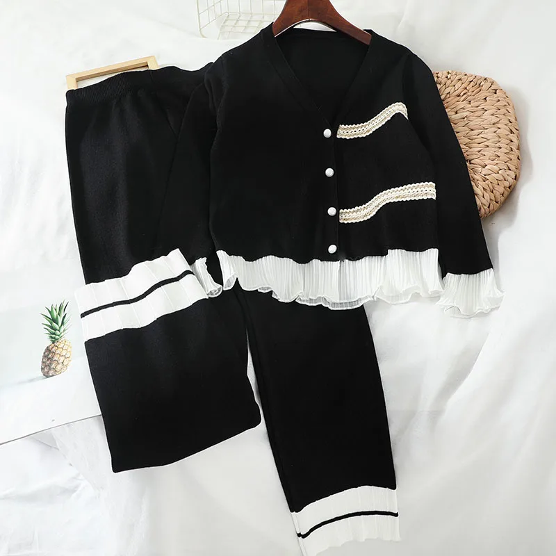 Elegant Pants Set Women Knitted Pullovers Sweater Knit Sweater Tops Wide Leg Long Pants Suits Tracksuits Outfits 2 Piece Female
Elegant Pants Set Women Knitted Pullovers Sweater Knit Sweater Tops Wide Leg Long Pants Suits Tracksuits Outfits 2 Piece Female
