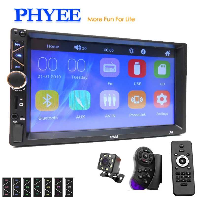 Car Radio Stereo 2 Din Mirror Link 7" HD MP5 Player Bluetooth Handsfree A2DP USB TF Aux AV Video Audio System Head Unit PHYEE A6
Car Radio Stereo 2 Din Mirror Link 7" HD MP5 Player Bluetooth Handsfree A2DP USB TF Aux AV Video Audio System Head Unit PHYEE A6