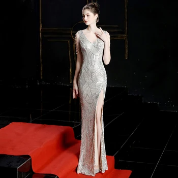 V-neck Sequined Lace Mermaid Evening Dresses Long Prom Party Dress High Split Ladies Solid Sexy Robes Elegant Formal Gowns 2020
V-neck Sequined Lace Mermaid Evening Dresses Long Prom Party Dress High Split Ladies Solid Sexy Robes Elegant Formal Gowns 2020